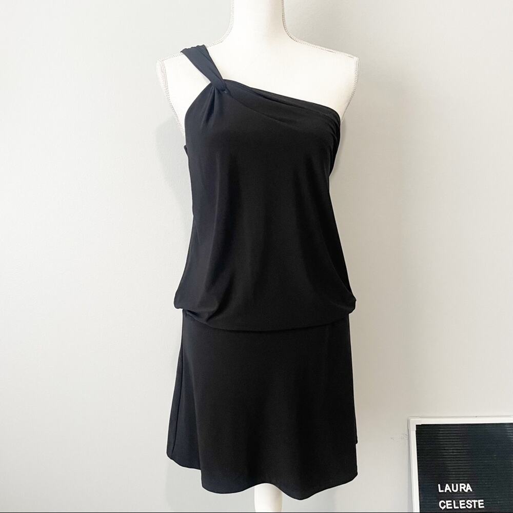White House black market one shoulder blouson mini dress black size 2 WHBM